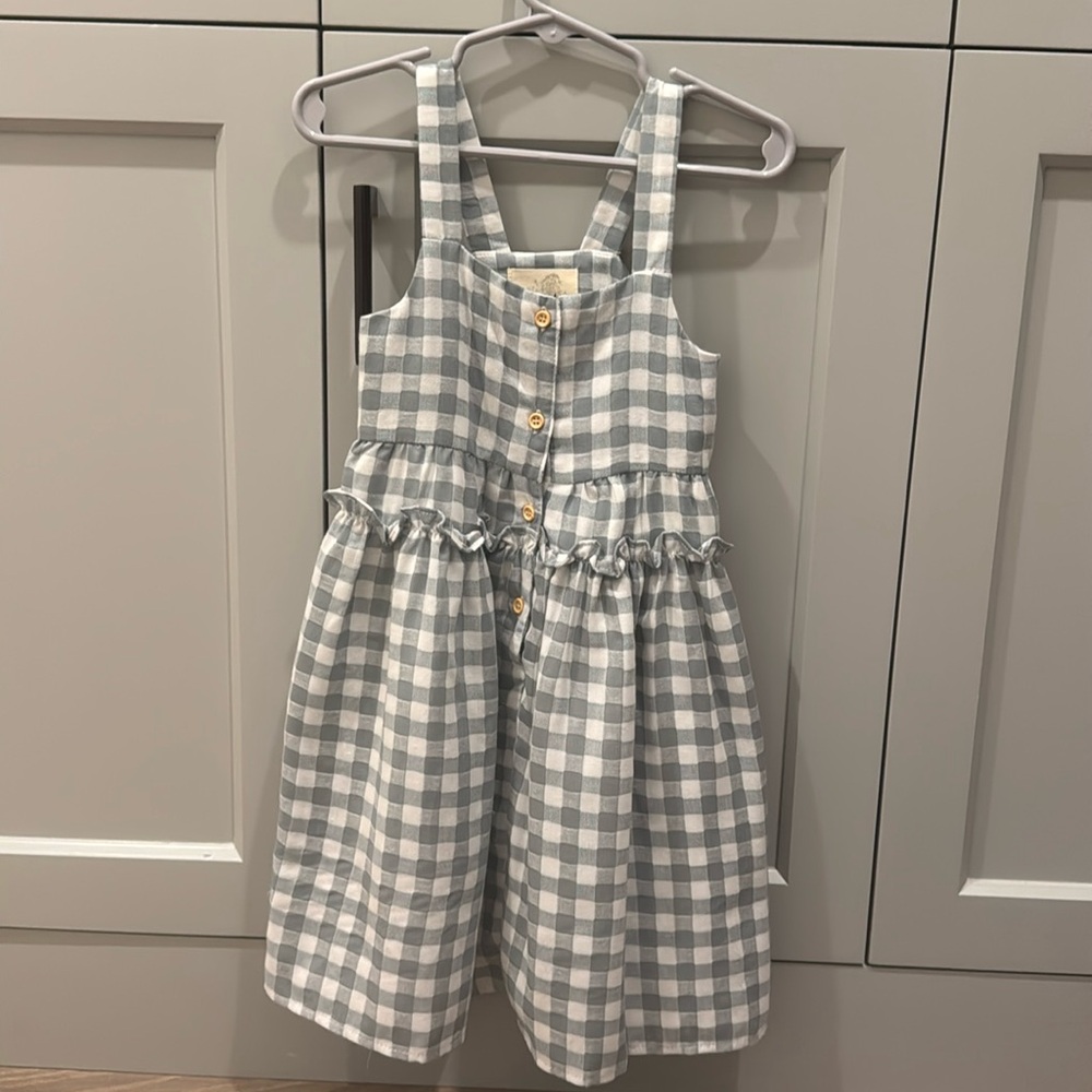 vignette grey and white checkered dress tiered nwt